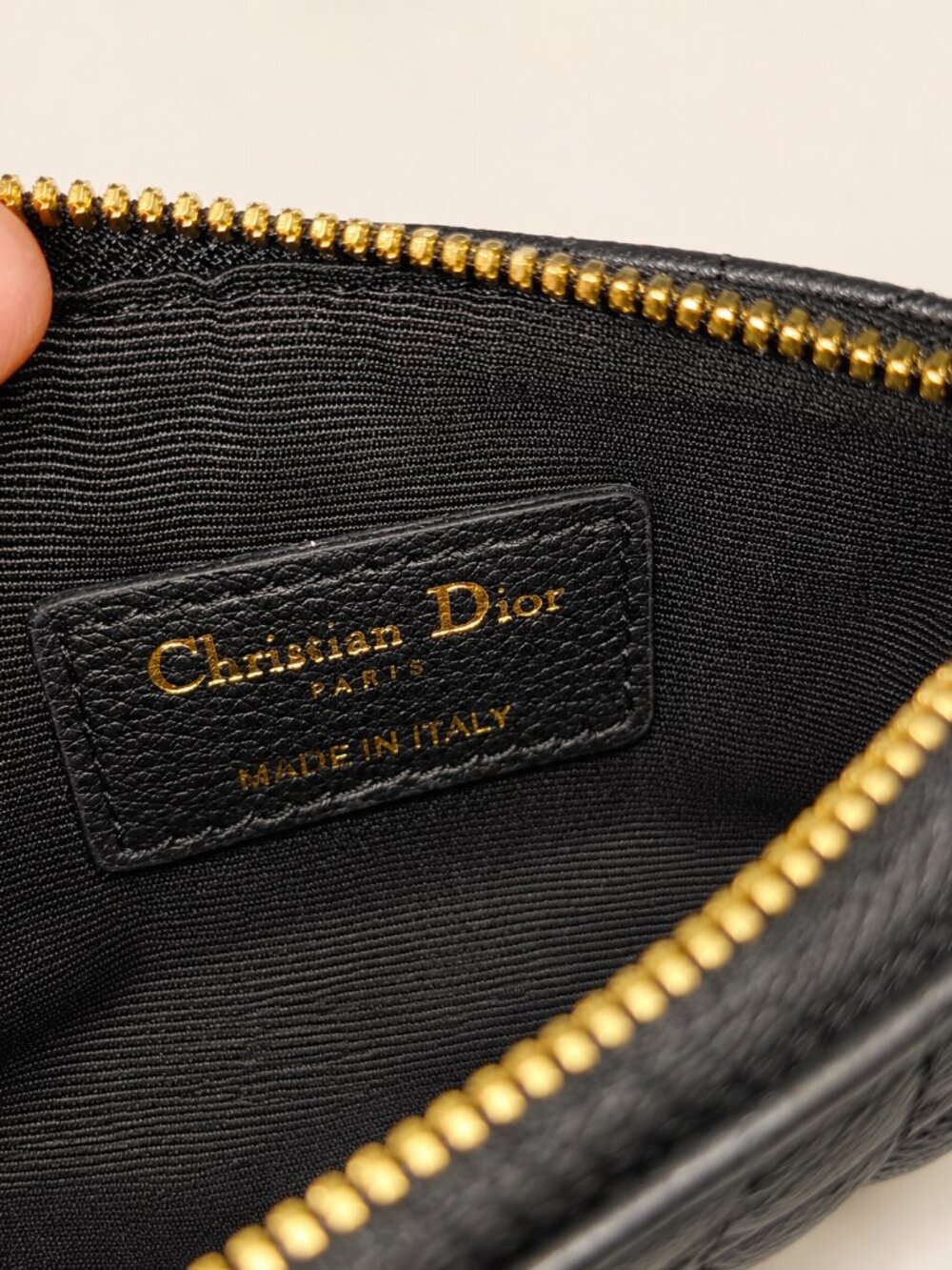 Dior Black Quilted Leather Zip Card Holder / Coin Pouch w Gold DIOR Hardware - Picture 6 of 7